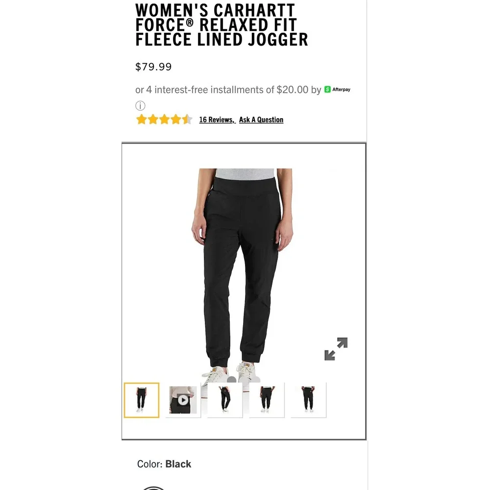 Carhartt‎ Women Force Fleece Lined Jogger Black gorpcore utiity chic water warm - Picture 8 of 9